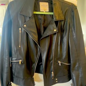 Zara black faux leather moto jacket.  Size M.  No rips or tears in the lining.